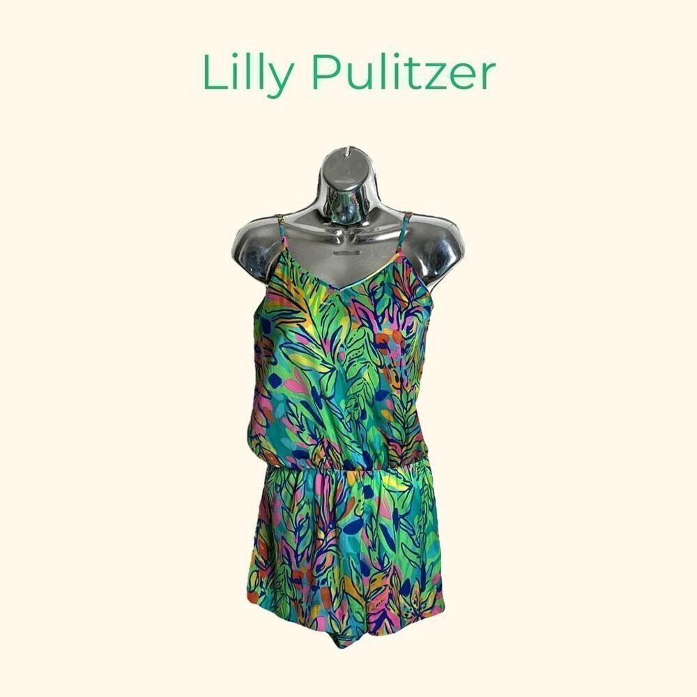 Lilly Pulitzer Deanna Multi Color Tropical Floral Romper Size XS (Missing Belt)